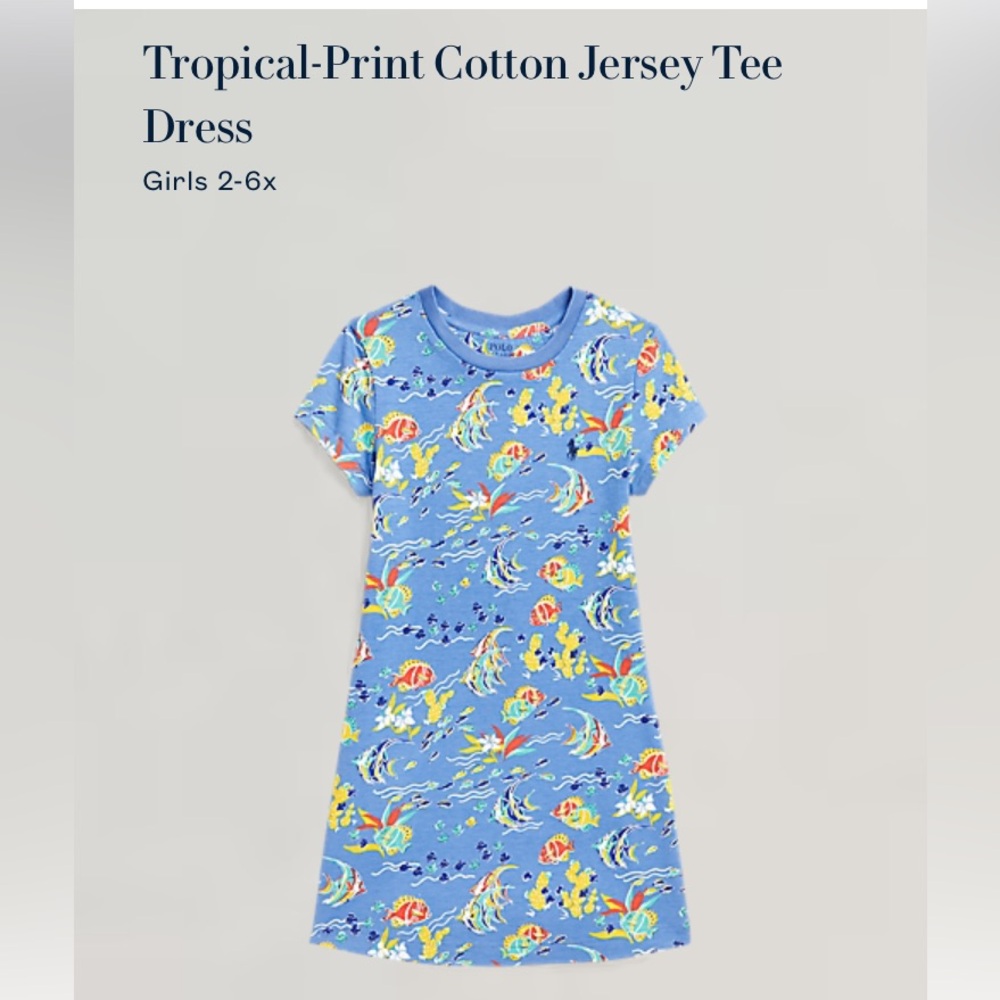Polo Ralph Lauren 3T 100cm blue tropical print ocean fish print Tee Dress blue